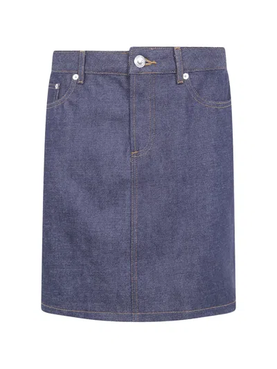 A.p.c. Denim Skirt Belt Loops Front Back Pockets In Purple