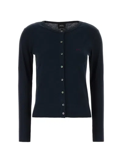 A.p.c. Cora Cotton Cardigan Crew Neck Long Sleeves In Blue