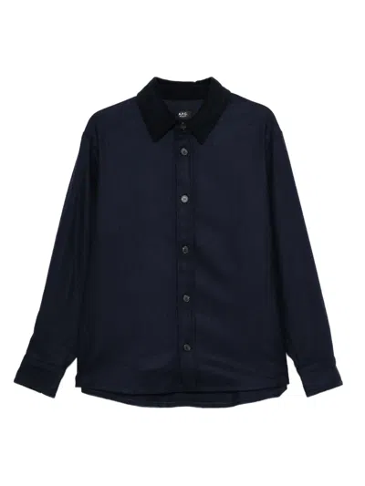 Apc Corduroy-collar Button-down Shirt Jacket In Blue