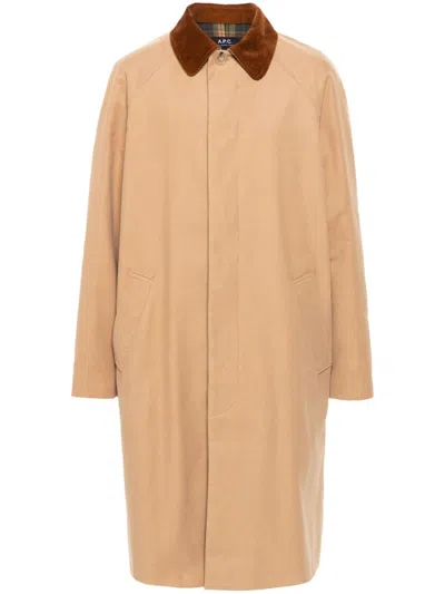 Apc Corduroy-collar Coat In Beige