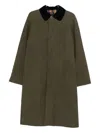 Apc Corduroy-collar Cotton Coat In Green