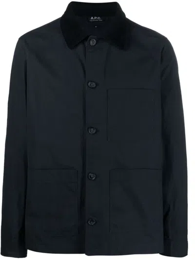 Apc Corduroy-collar Shirt Jacket In Blue
