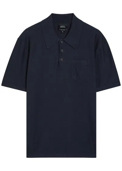 A.p.c. Cotton And Cashmere-blend Polo Shirt In Blue