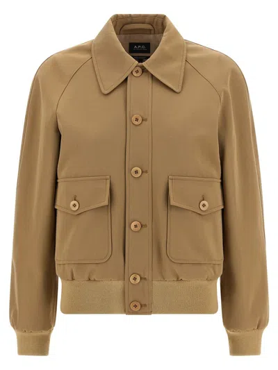 Apc Cotton And Wool Jacket Puffer Jackets Beige In Brown