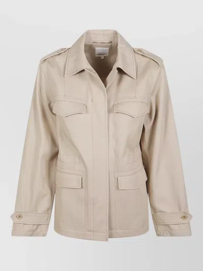 Apc Cotton Blazer Epaulettes Buttoned Cuffs Flap Pockets In Neutral