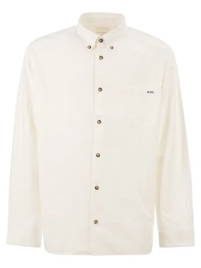 A.p.c. Cotton Button Down Shirt With Embroidered Logo In Neutral