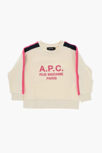 Apc Cotton Crew-neck Sweatshirt With Contrast Side Bands In Pink