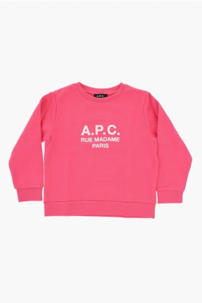 Apc Cotton Crew-neck Sweatshirt With Embossed Logo In Pink