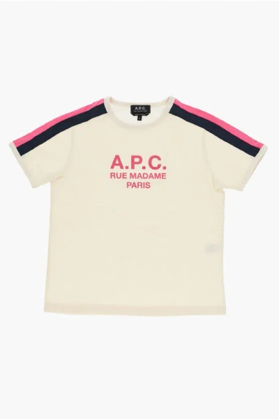 Apc Cotton Crew-neck T-shirt With Contrast Side Bands In Neutral