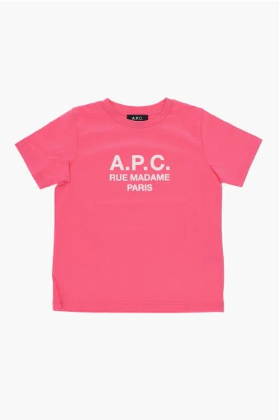 Apc Cotton Crew-neck T-shirt With Embossed Logo In Pink