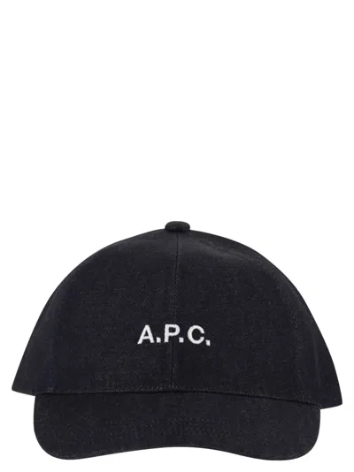 A.p.c. Cotton Denim Cap With Embroidered Logo In Gray