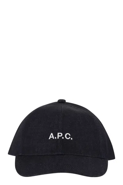 A.p.c. Cotton Denim Cap With Embroidered Logo In Burgundy