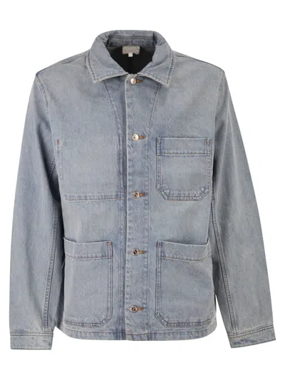 A.p.c. Cotton Denim Jacket With Patch Pockets In Blue