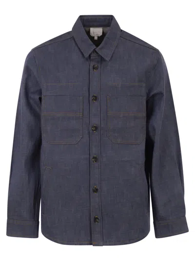 A.p.c. Cotton Denim Shirt With Patch Pockets In Black