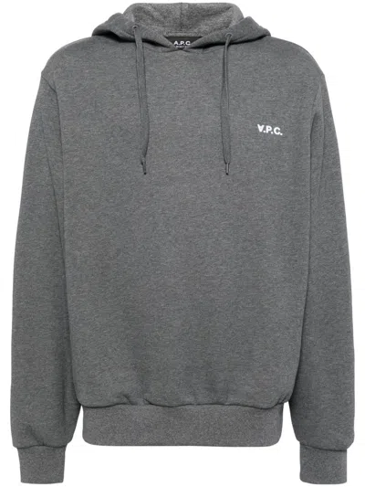 A.p.c. Grey Cotton Hoodie With Subtle Branding In Gray