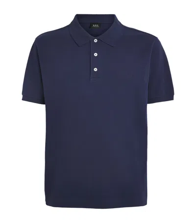 A.p.c. Cotton Logo Polo Shirt In Blue