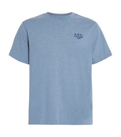Apc Logo-embroidered Cotton-jersey T-shirt In Blue