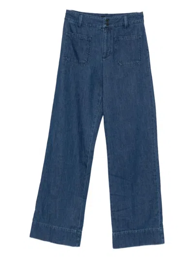 Apc Cotton Patch-pocket Trousers In Blue