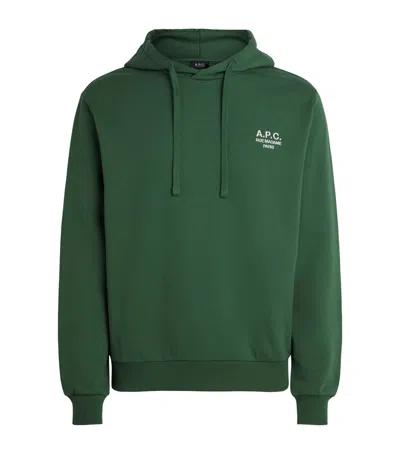 A.p.c. Cotton Rue Madame Logo Hoodie In Green