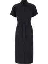 Apc Black Cotton Shirt Dress In Blue