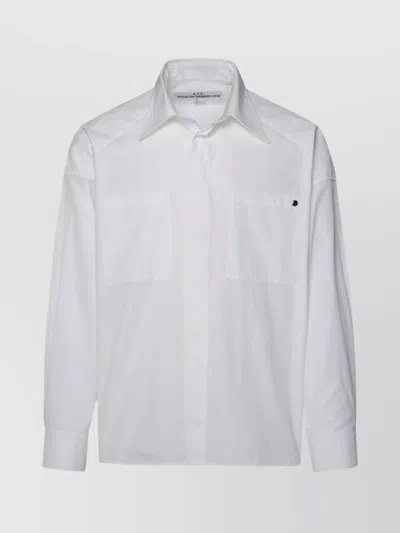 Apc Cotton Shirt With Curved Hem And Pockets In White