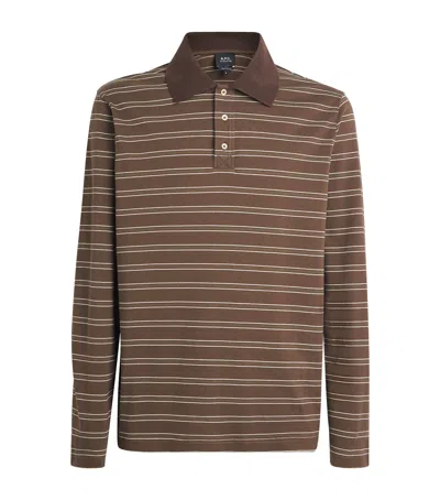 A.p.c. Cotton Stripe Polo Shirt In Brown