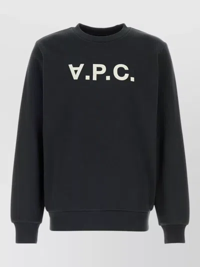 A.p.c. Cotton Sweatshirt Crew Neck Ribbed Trims In Black