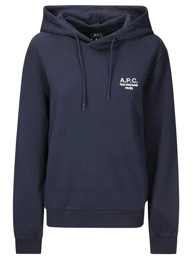 Apc A.p.c. Cotton Sweatshirt With Hood And Front Logo In Blue
