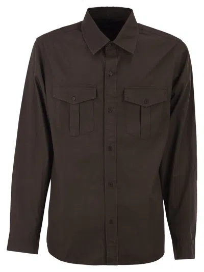 A.p.c. Cotton Utility Shirt With Patch Pockets In Brown