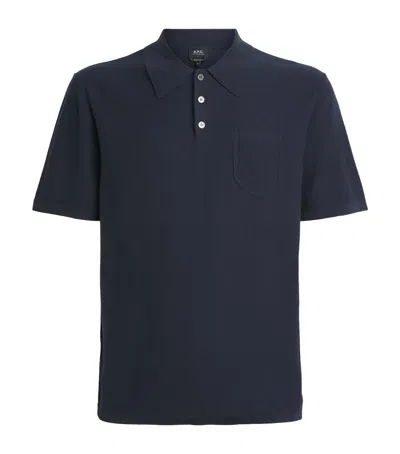 A.p.c. Cotton-cashmere Eliot Polo Shirt In Blue