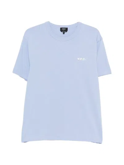A.p.c. Crew-neck Logo-embossed T-shirt In Blue