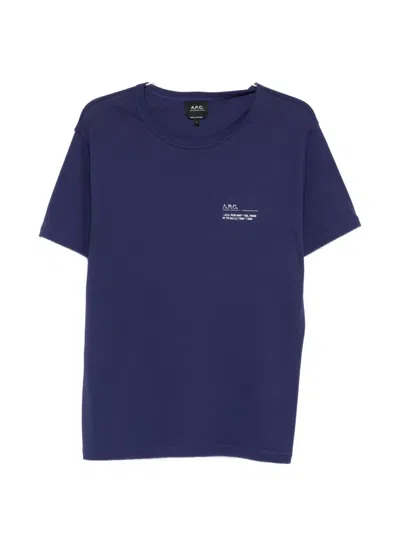 A.p.c. Crew-neck Logo-print T-shirt In Blue