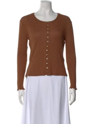 Pre-owned A.p.c. Crew Neck Long Sleeve Button-up Top In Brown