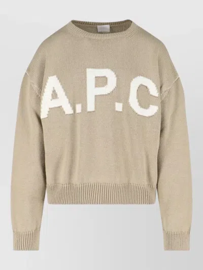 A.p.c. Crew Neck Sweater Long Sleeve Ribbed Trims In Brown