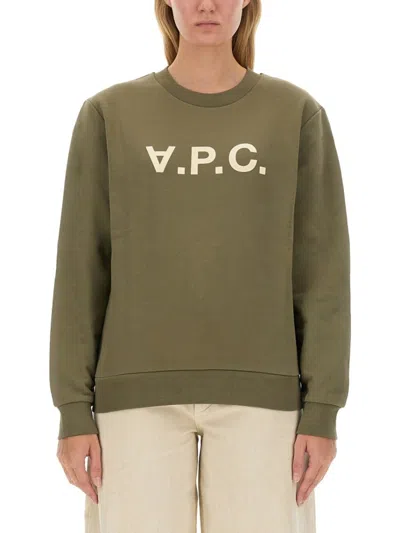 Apc A.p.c. Crew Neck Sweatshirt With Bold Logo In Green