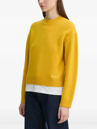 A.p.c. Crewneck Logo Knitwear In Yellow