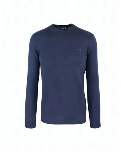 Apc Crewneck Sweater In Smooth Knit Wool In Blue