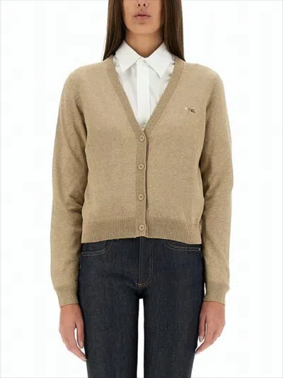 Apc Cropped Brown Cardigan With V-neckline