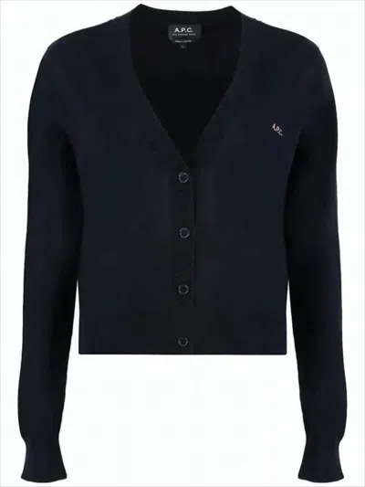 Apc Cropped Cardigan With Deep V-neckline In Blue