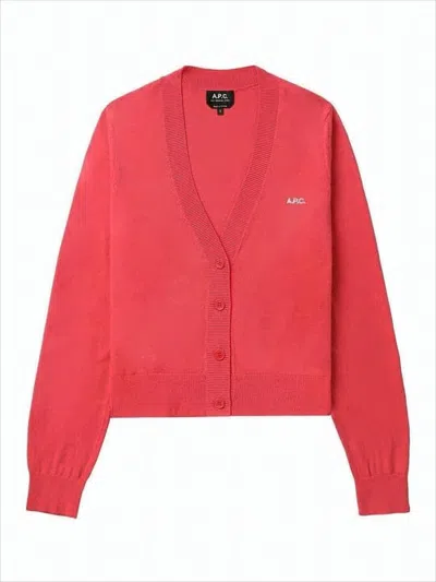 Apc Cropped Cardigan With V-neckline And Ribbed Details In Red