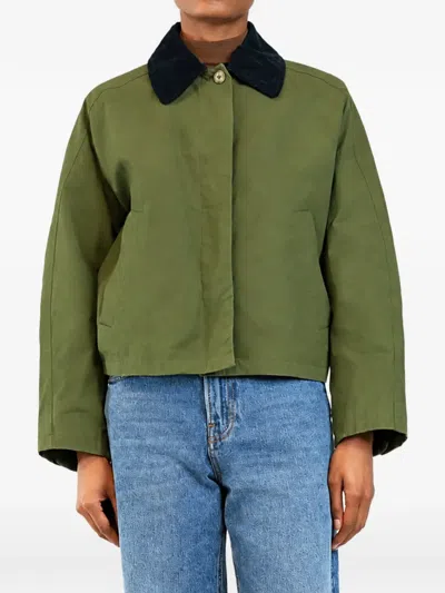 Pre-owned A.p.c. Cropped Cord-collar Jacket In Green