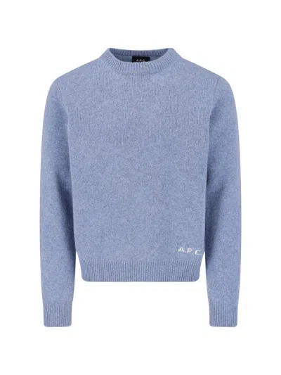 A.p.c. Cropped Fine-knit Sweater With Crew Neckline In Blue