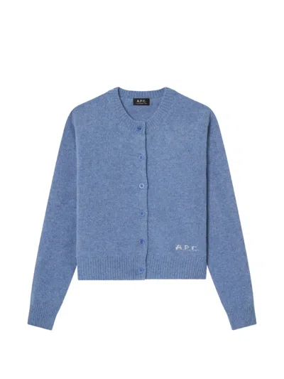 A.p.c. Cropped Grey-blue Wool Cardigan