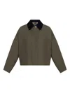 Apc A.p.c. Cropped Olive Green Coat With Corduroy Collar In Green