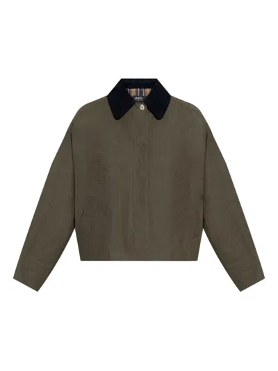 Apc A.p.c. Cropped Olive Green Coat With Corduroy Collar