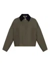 Apc A.p.c. Cropped Olive Green Coat With Corduroy Collar In Green