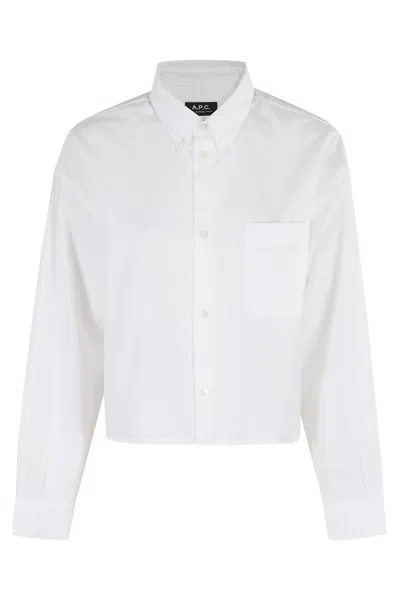 APC CROPPED WHITE BUTTON-DOWN SHIRT WITH LOGO ACCENT