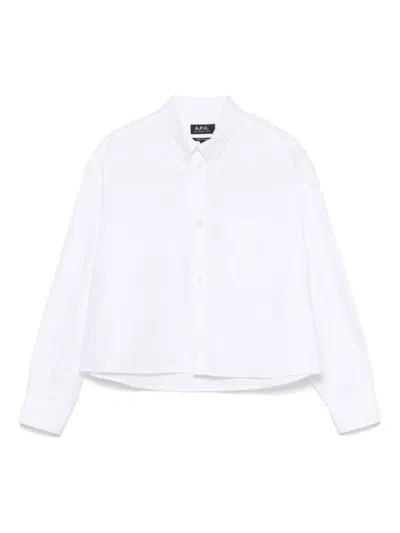 APC A.P.C. CROPPED WHITE COTTON SHIRT WITH BUTTON-DOWN COLLAR