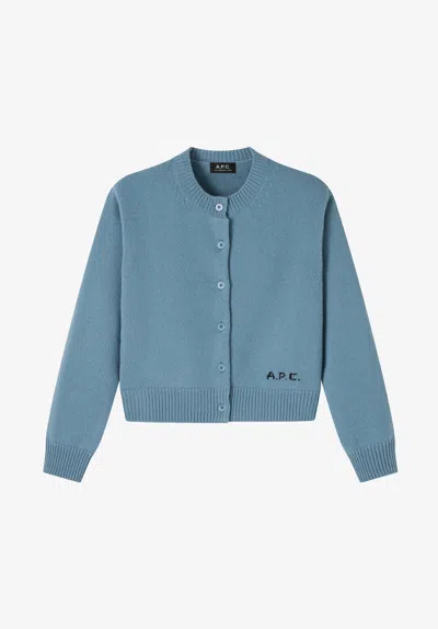 A.p.c. Cropped Wool Cardigan Xs Lae In Blue