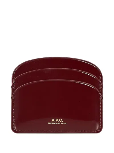 A.p.c. Curved Leather Card Holder In Red
